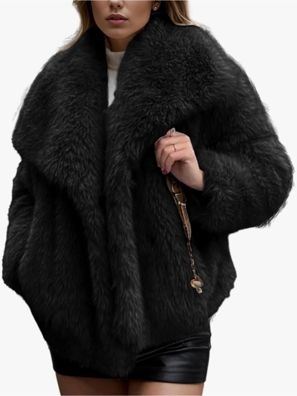 NIB Gihuo Women's Faux Fur Winter Long Sleeve Fluffy Lapel Furry Jacket Coat/SM